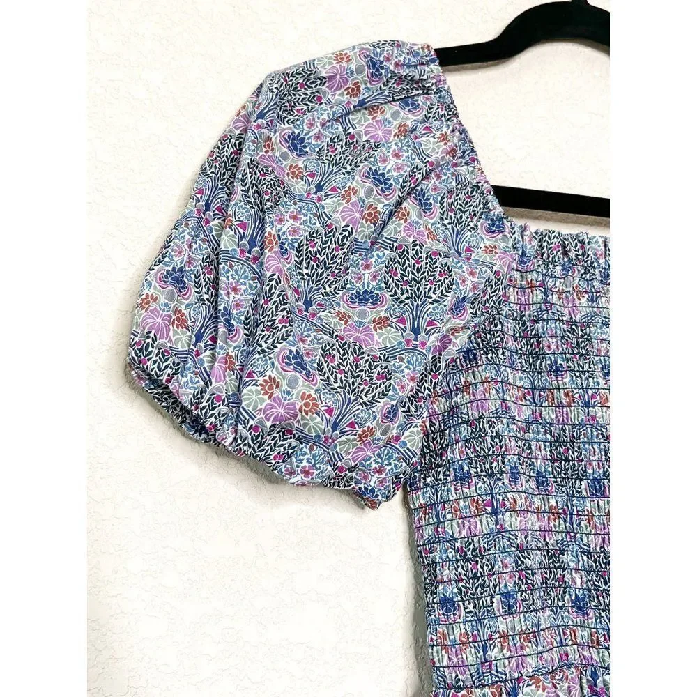 J. Crew Smocked Square-neck Organic Cotton Top in Liberty® Club Nouveau Fabric S